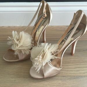 Badgley Mischka Champagne Heels with Floral Detail